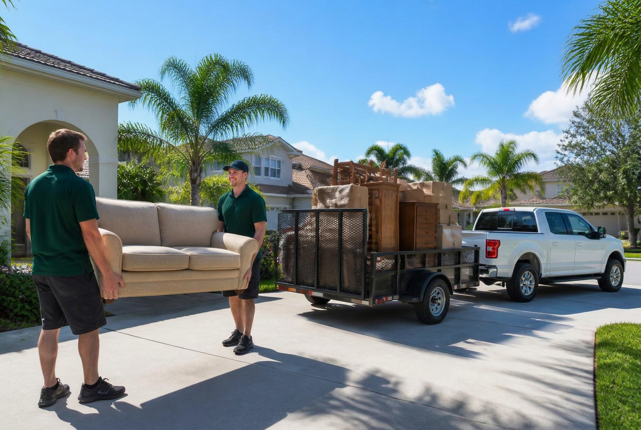 Gator Haul and Order crew loading old furniture into a trailer at a Central Florida home